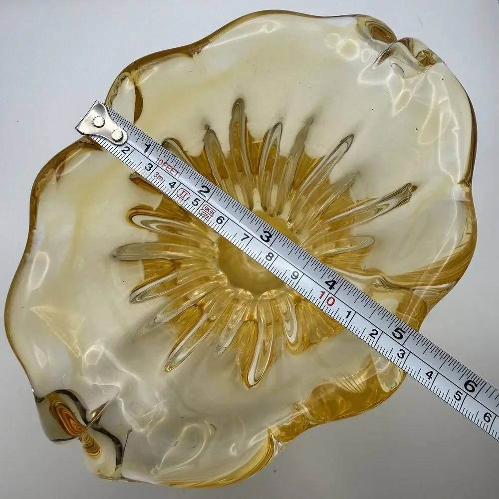 Vintage Teleflora Champagne Gold Art Glass Vase Waterfall Tulip Hand Blown